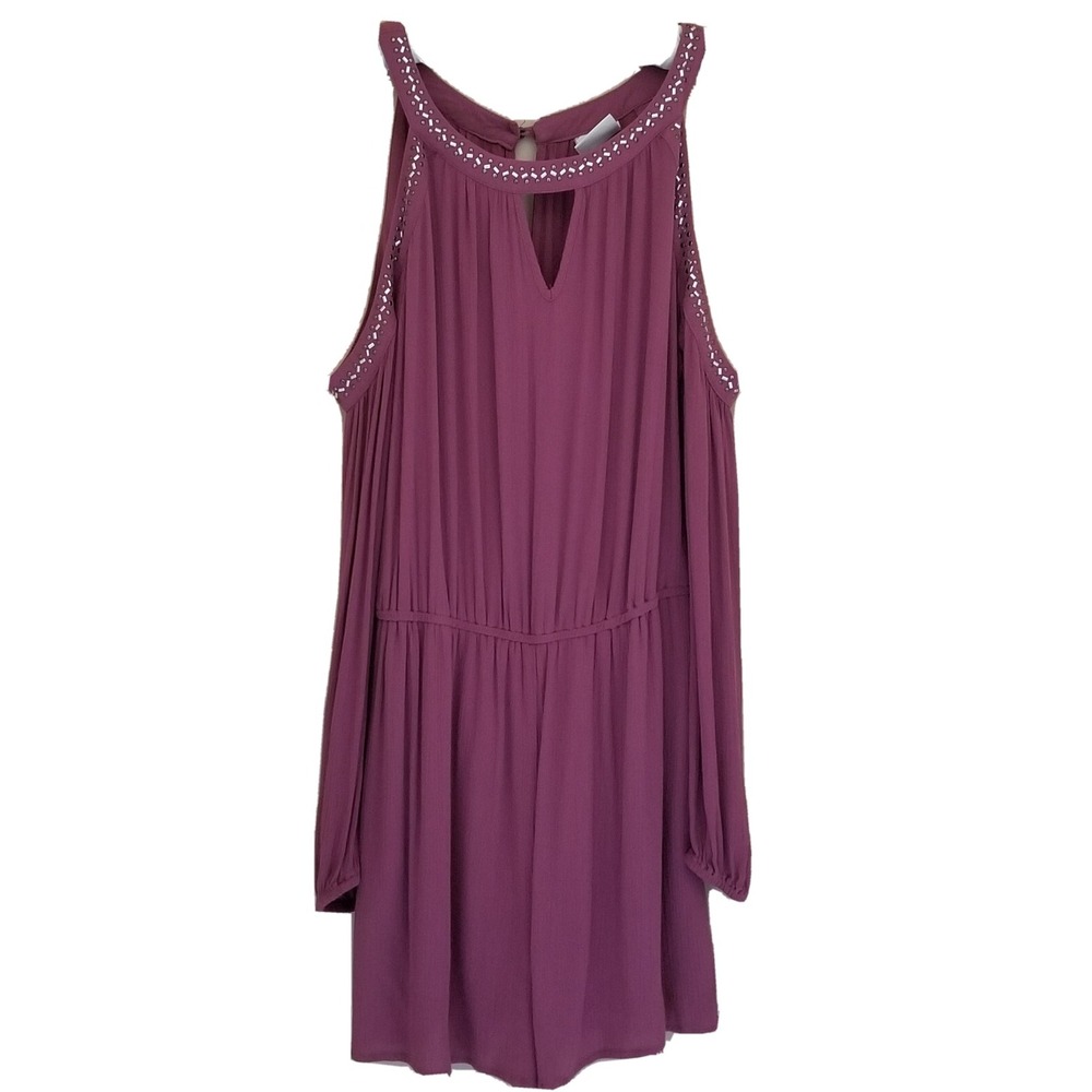KNOX ROSE Romper Womens S Purple Cold Shoulder High Neck Keyhole Back Boho